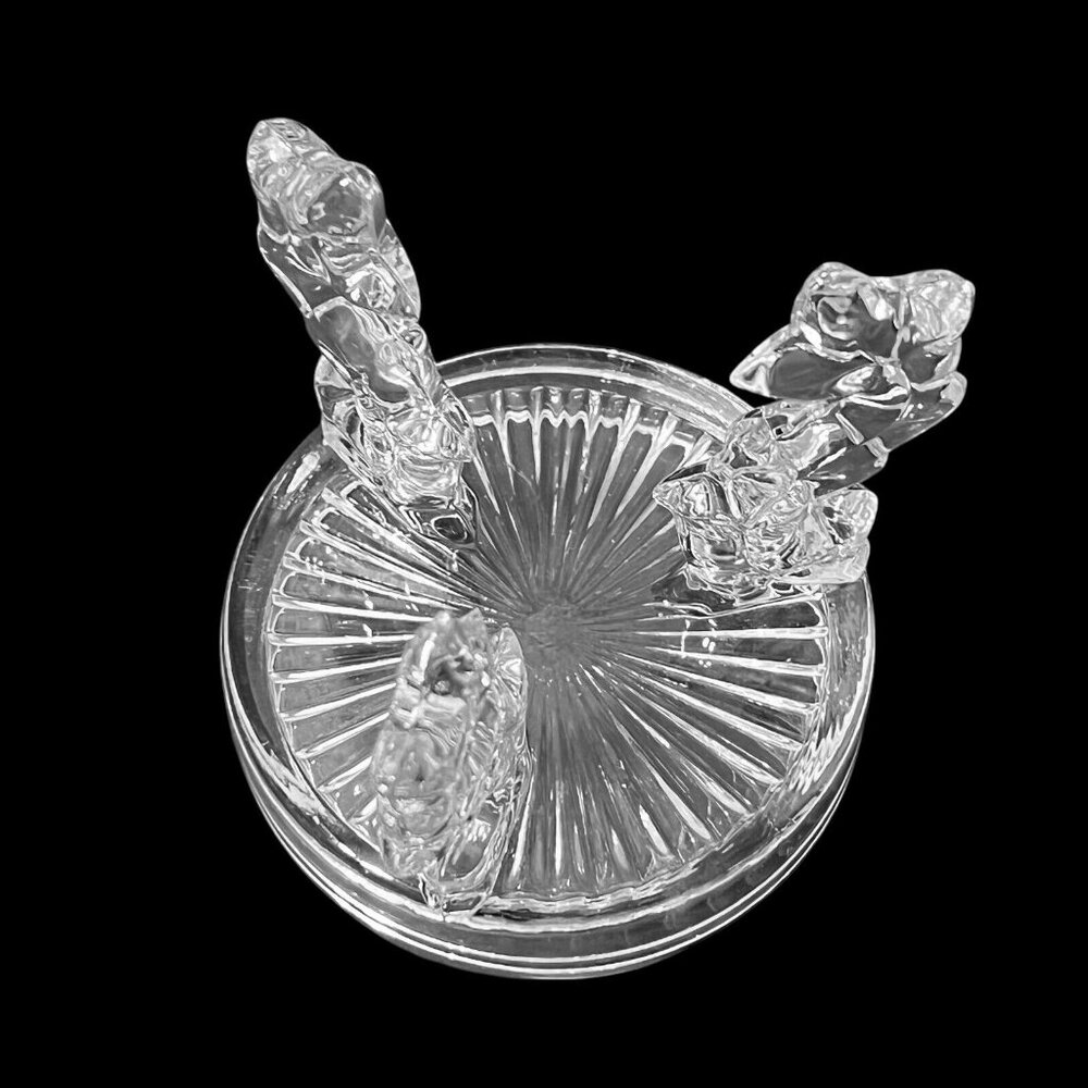 Pressed Glass Clear 3-Footed Candle Holder Plant Stand Flourish Feet Vintage - Picture 6 of 9
